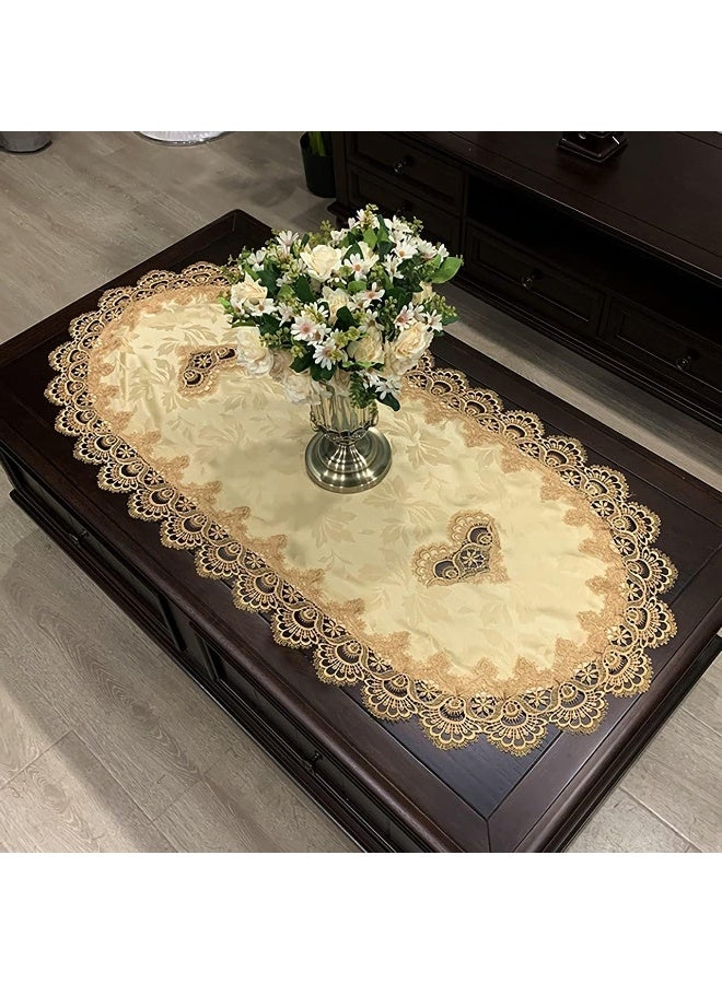 ChicAbode مفرش طاولة قهوة بيضاوي، 19.7 × 43.3 بوصة، دانتيل رمادي، مفرش طاولة دانتيل مطرز، قطعة ديكور مركزية - Image 5